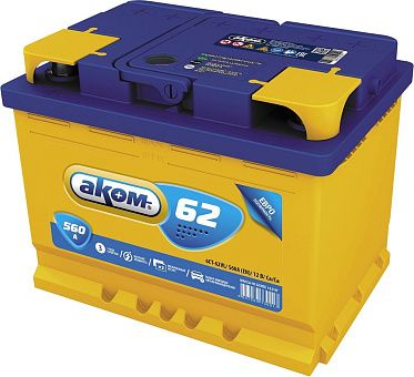 Аккумуляторная батарея 6СТ-62VL АКОМ Euro прав.