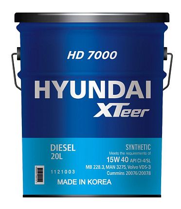 Моторное масло для коммерческого транспорта HYUNDAI XTeer HD 7000 15W-40 CI-4 (20л)