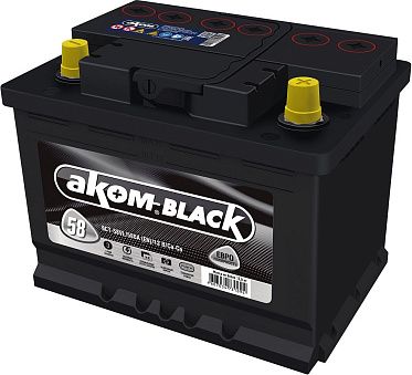 Аккумуляторная батарея 6СТ-58VL АКОМ BLACK Euro прав.