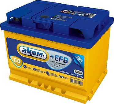 Аккумуляторная батарея 6СТ-60VL АКОМ Euro EFB прав.